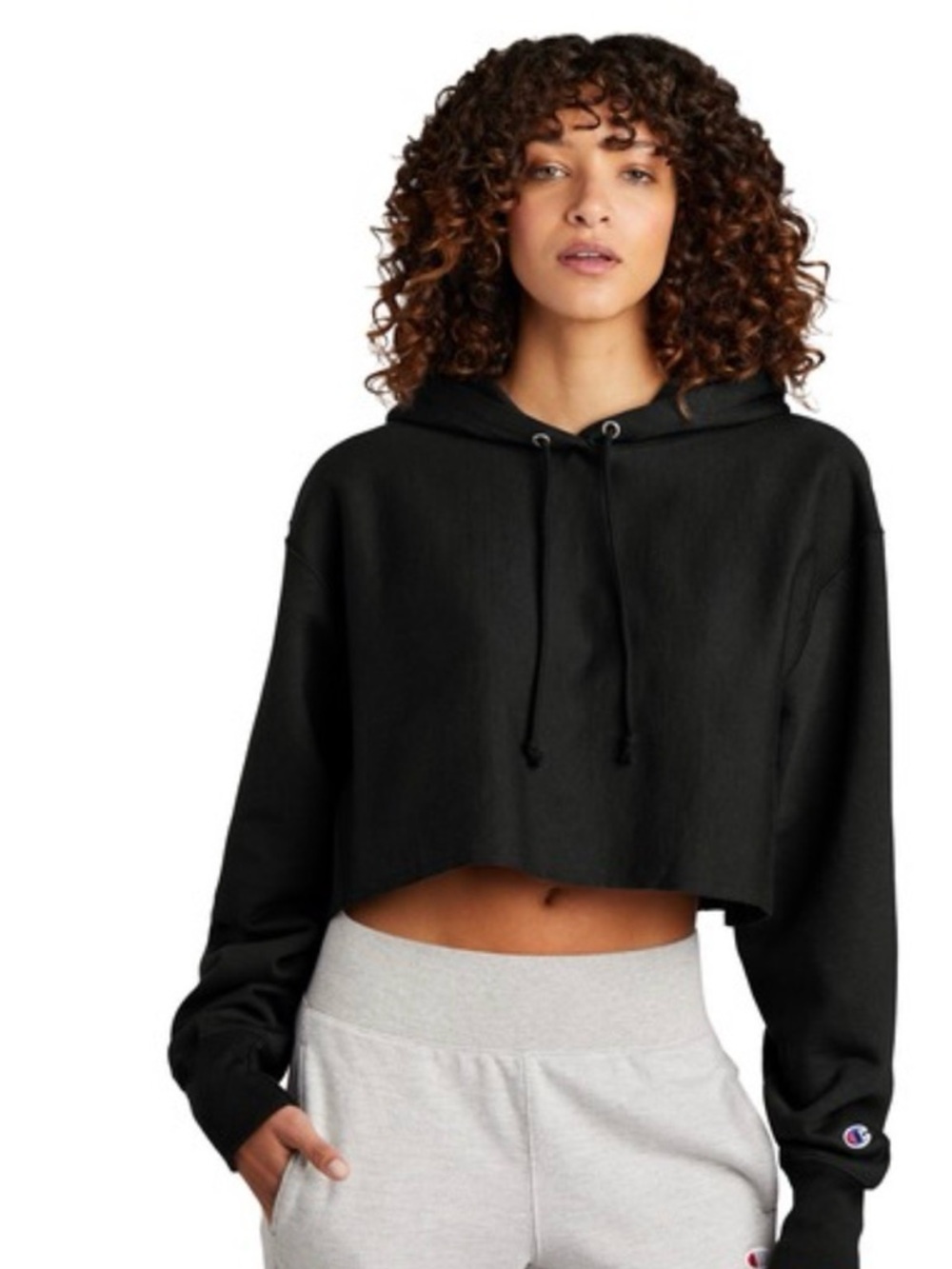 Champion Black Cropped Hoodie - Women's Pullover